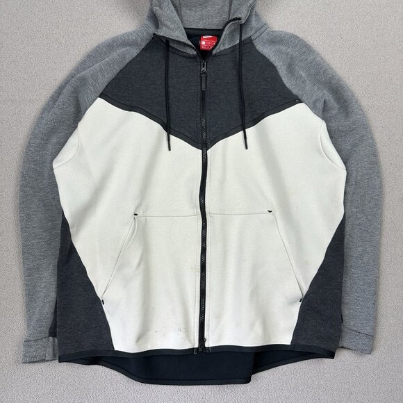 Nike Tech Fleece Full-Zip 2 Tone Grey Ivory Hoodie Jacket Men’s Size XL 885904 - Picture 3 of 11